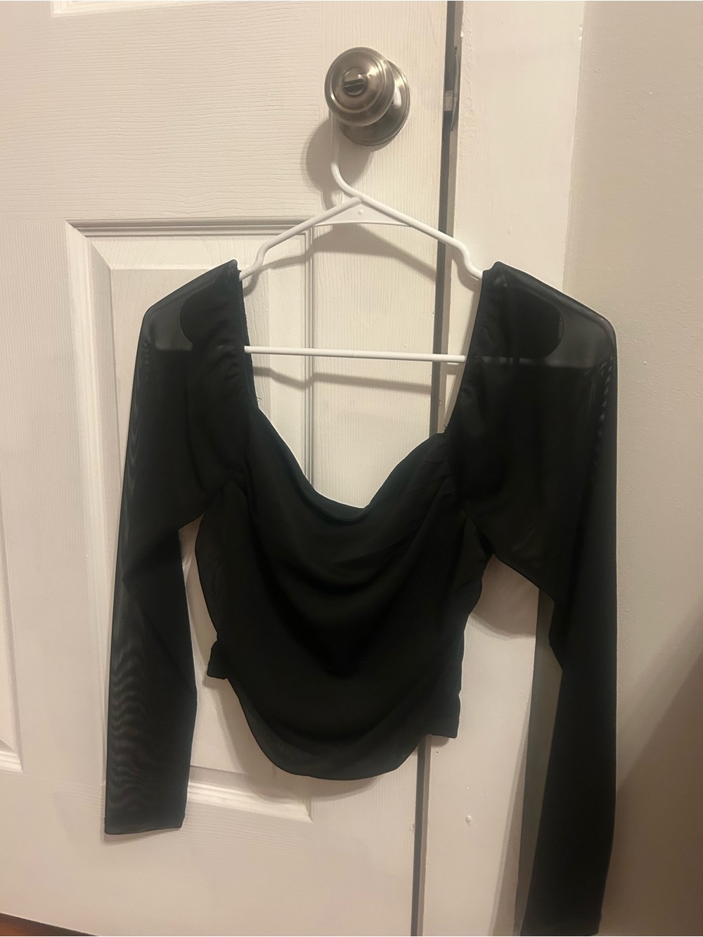Black Square Neck Long Sleeve Women's Top
With Mesh Sleeves